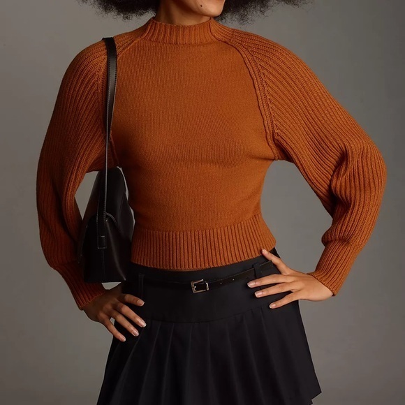 Anthropologie Sweaters - Anthropologie Maeve Mock-Neck Raglan Ribbed Sleeve Pullover Sweater